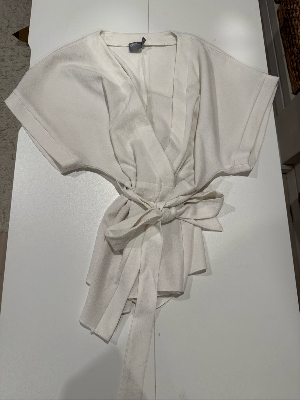 ASOS Cream Wrap Blouse with Waist Tie